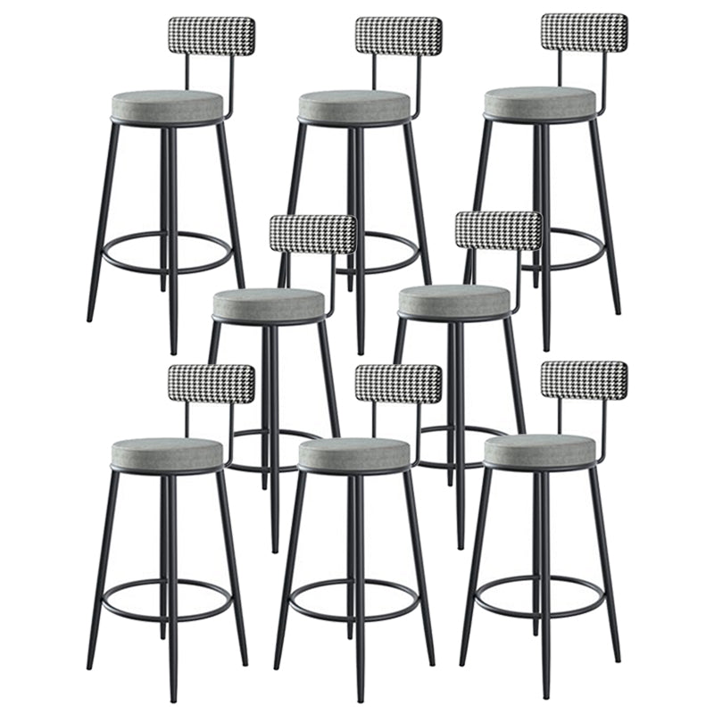 Fabric Round Seat Counter Stool Scandinavian Low Back Barstool with 4 Black Iron Legs