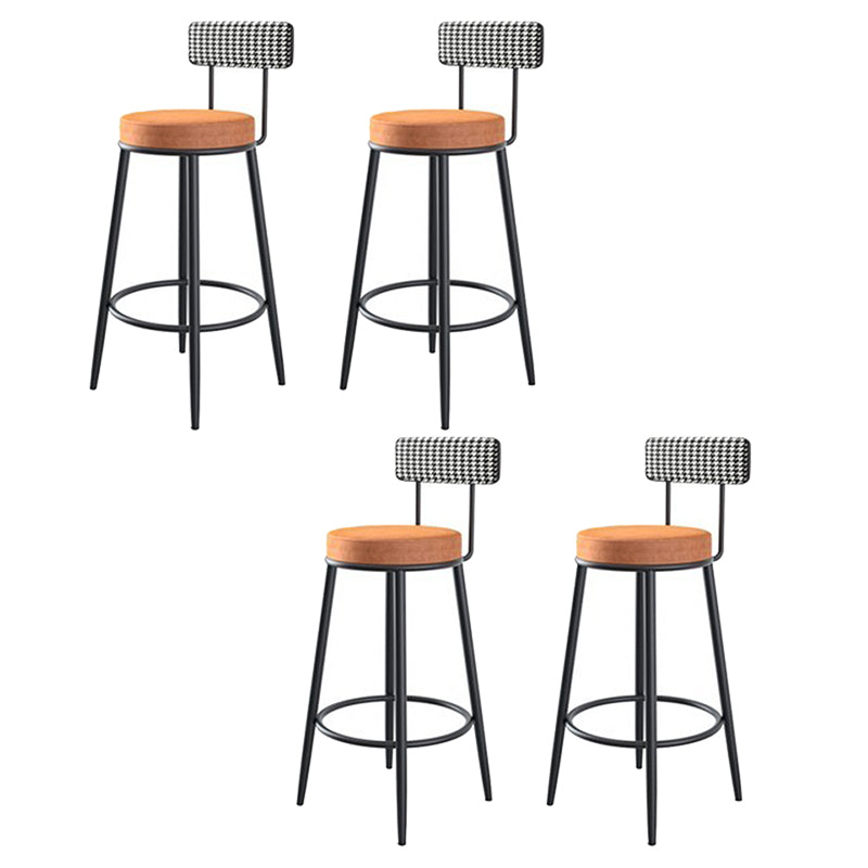Fabric Round Seat Counter Stool Scandinavian Low Back Barstool with 4 Black Iron Legs