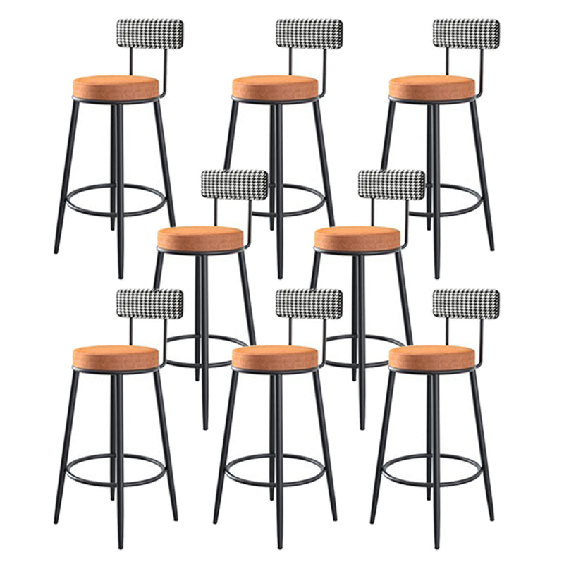 Fabric Round Seat Counter Stool Scandinavian Low Back Barstool with 4 Black Iron Legs