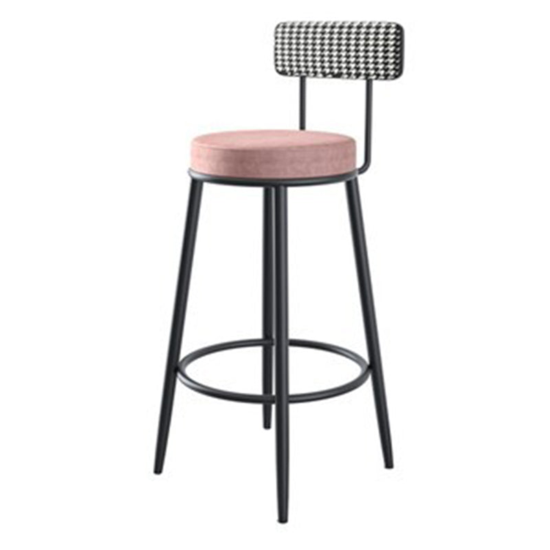 Fabric Round Seat Counter Stool Scandinavian Low Back Barstool with 4 Black Iron Legs