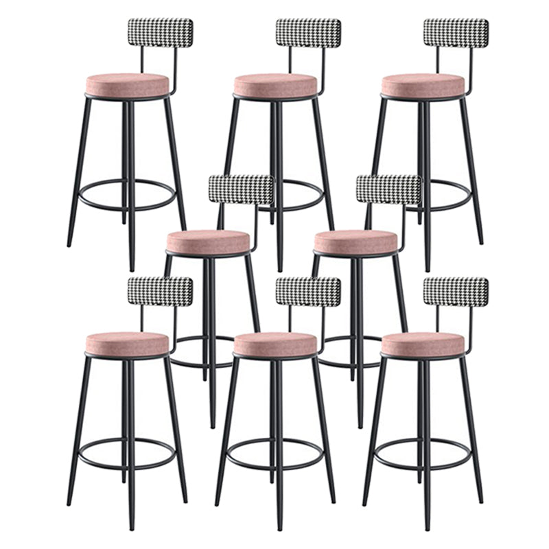 Fabric Round Seat Counter Stool Scandinavian Low Back Barstool with 4 Black Iron Legs