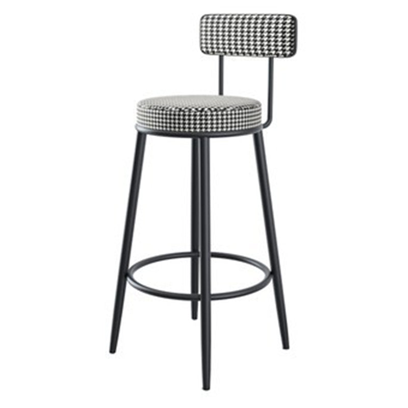 Fabric Round Seat Counter Stool Scandinavian Low Back Barstool with 4 Black Iron Legs