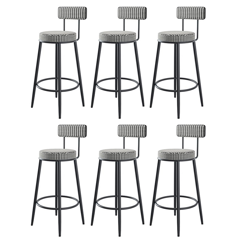 Fabric Round Seat Counter Stool Scandinavian Low Back Barstool with 4 Black Iron Legs