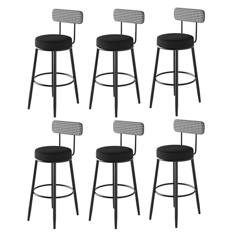 Fabric Round Seat Counter Stool Scandinavian Low Back Barstool with 4 Black Iron Legs