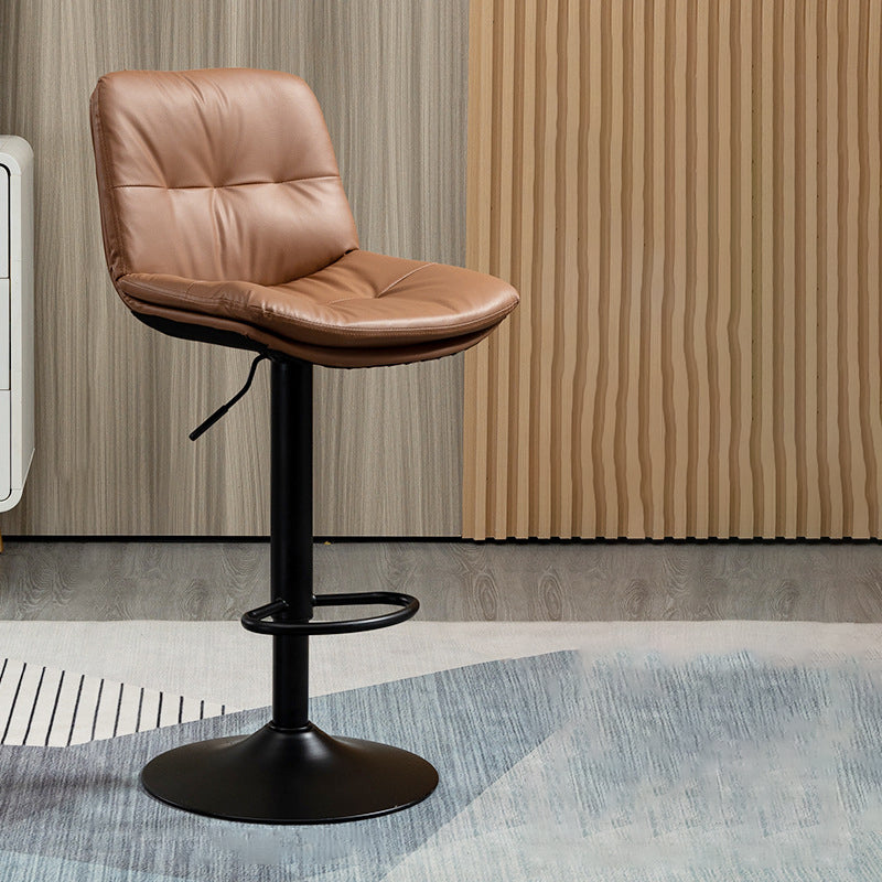 Contemporary Metal Barstool Faux Leather Footrest Adjustable Low Back Counter Stool