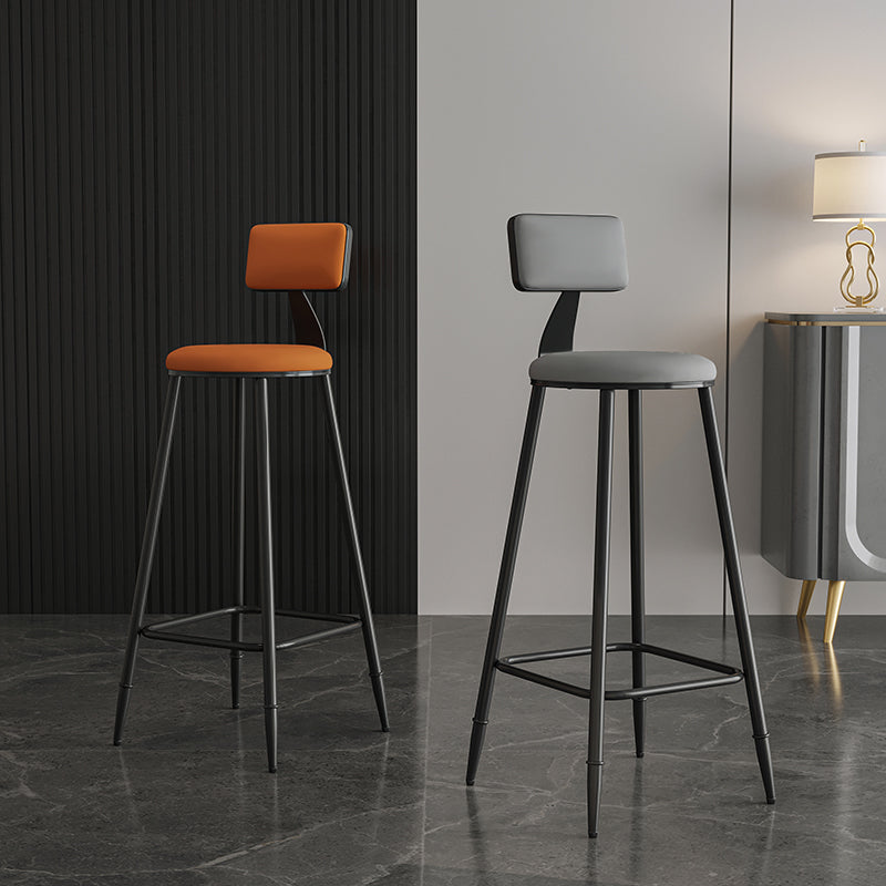 Modern Armless Backrest Counter Stool Iron Bar Stool with Cushion for Living Room