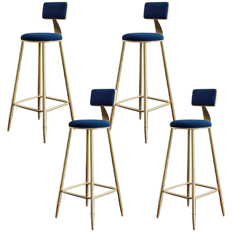Glam Footrest Counter Stool Fabric Low Back Barstool with 4 Gold Iron Legs