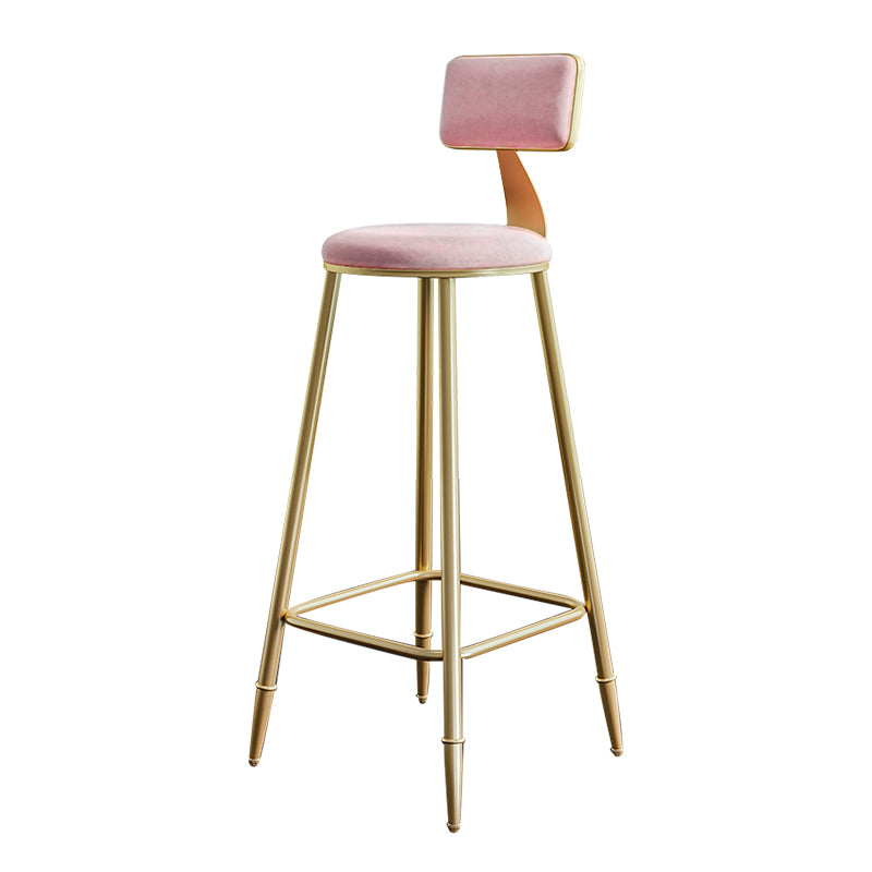 Glam Footrest Counter Stool Fabric Low Back Barstool with 4 Gold Iron Legs