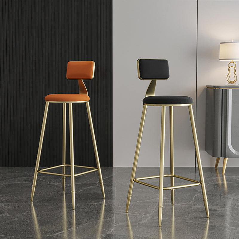 Glam Footrest Counter Stool Fabric Low Back Barstool with 4 Gold Iron Legs
