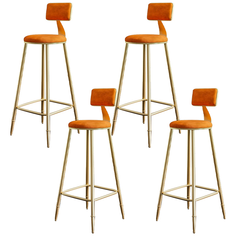 Glam Footrest Counter Stool Fabric Low Back Barstool with 4 Gold Iron Legs