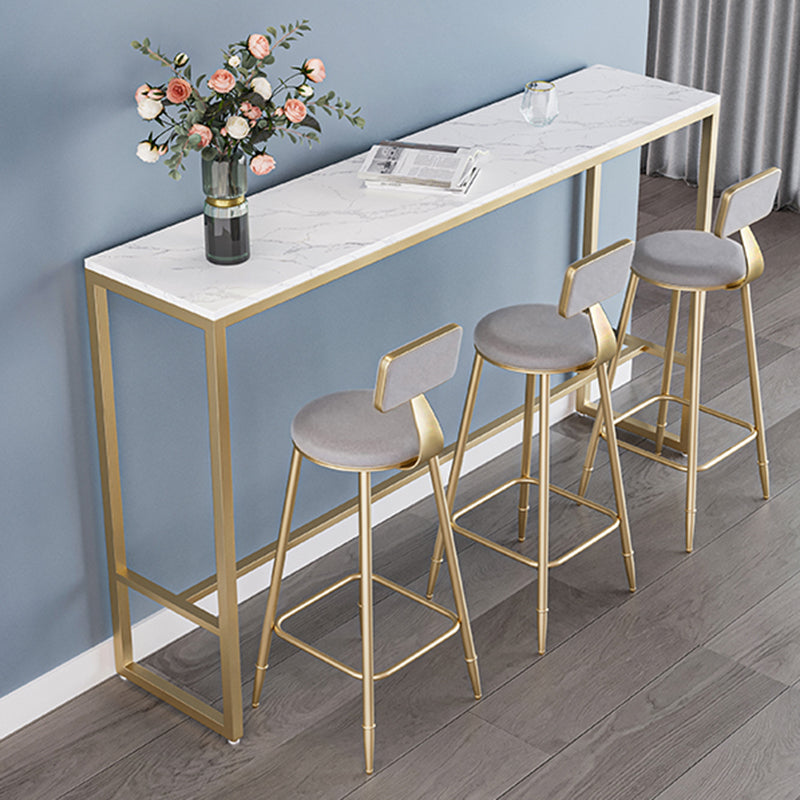 Glam Footrest Counter Stool Fabric Low Back Barstool with 4 Gold Iron Legs