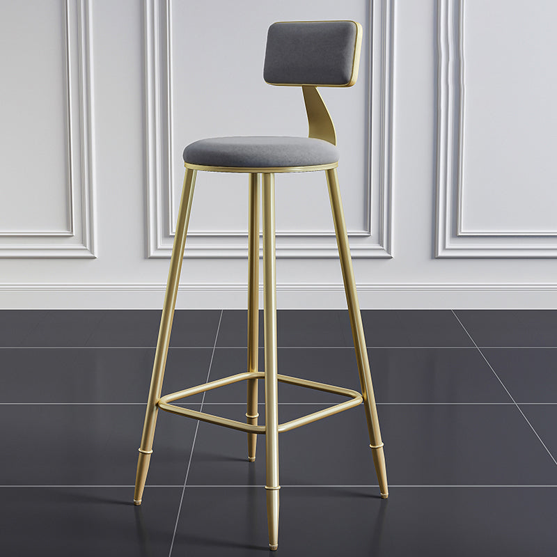 Glam Footrest Counter Stool Fabric Low Back Barstool with 4 Gold Iron Legs