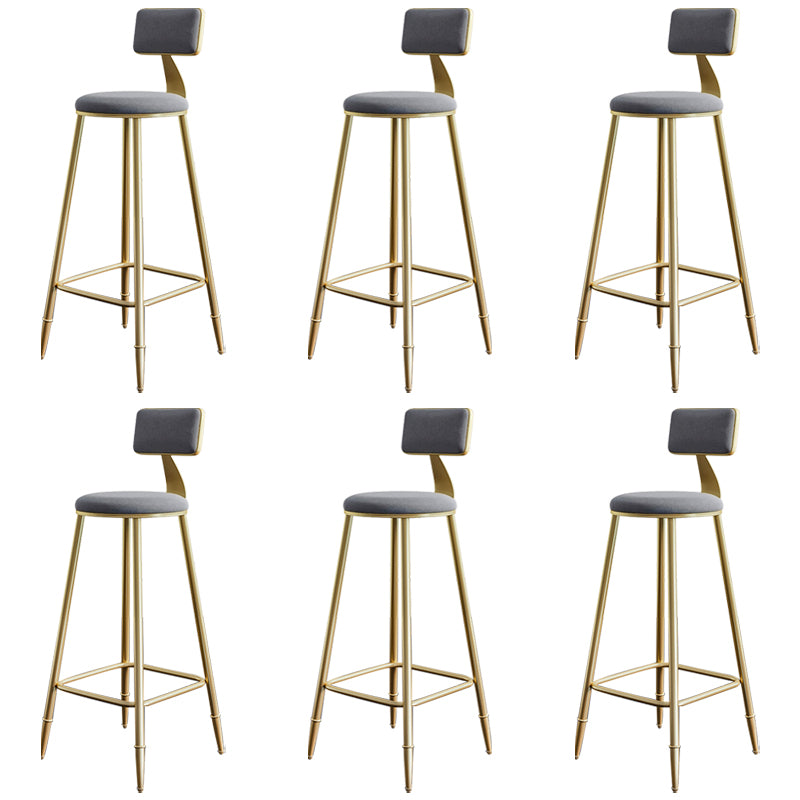 Glam Footrest Counter Stool Fabric Low Back Barstool with 4 Gold Iron Legs