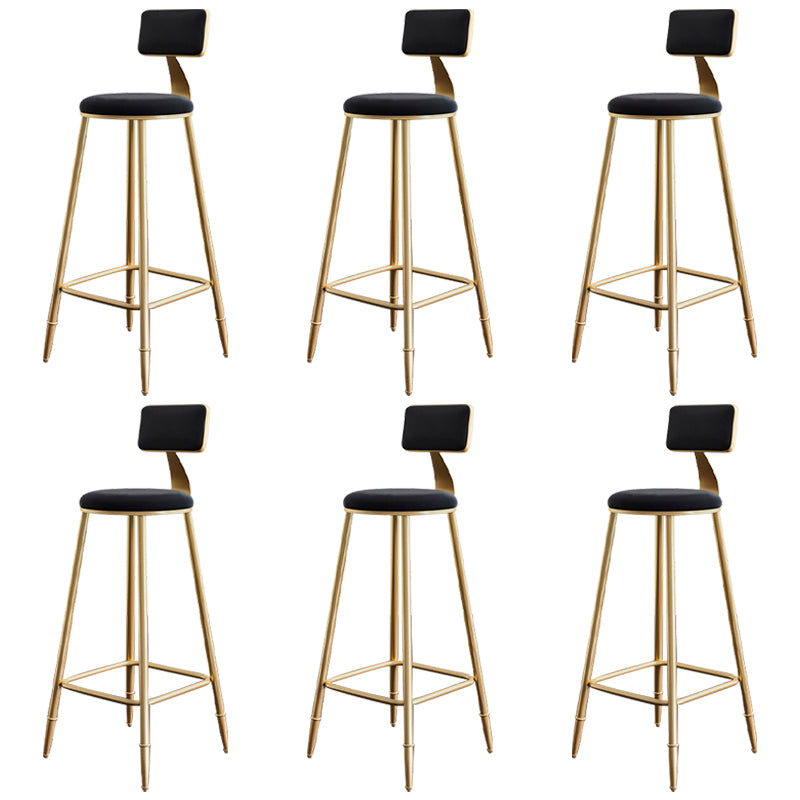 Glam Footrest Counter Stool Fabric Low Back Barstool with 4 Gold Iron Legs