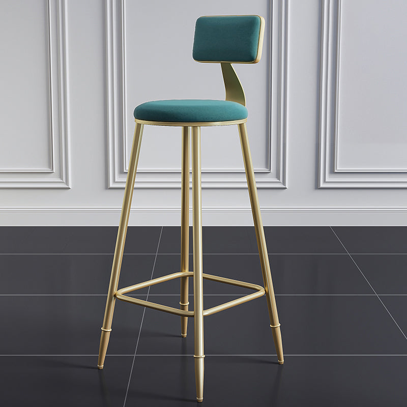 Glam Footrest Counter Stool Fabric Low Back Barstool with 4 Gold Iron Legs