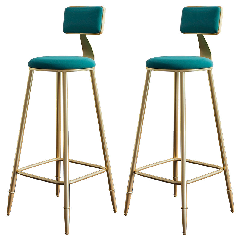 Glam Footrest Counter Stool Fabric Low Back Barstool with 4 Gold Iron Legs