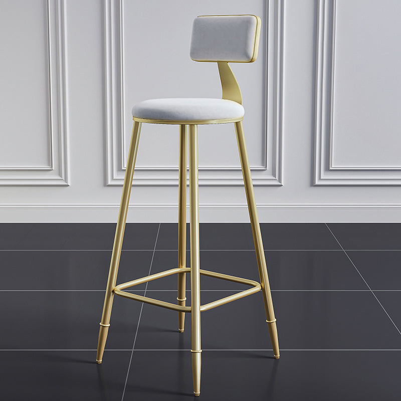 Glam Footrest Counter Stool Fabric Low Back Barstool with 4 Gold Iron Legs