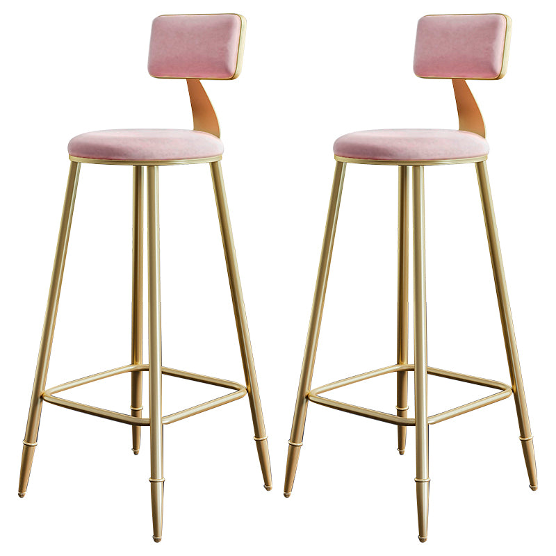 Glam Footrest Counter Stool Fabric Low Back Barstool with 4 Gold Iron Legs