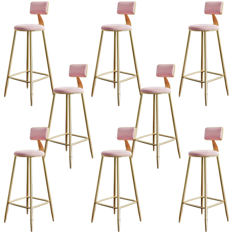 Glam Footrest Counter Stool Fabric Low Back Barstool with 4 Gold Iron Legs