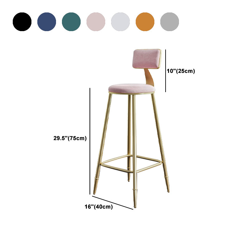 Glam Footrest Counter Stool Fabric Low Back Barstool with 4 Gold Iron Legs