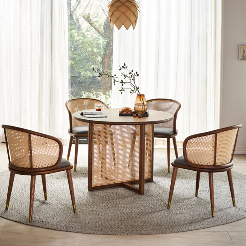 Solid Wood Dining Set 1/2/5 Pcs Round Rattan Dining Table and Chairs