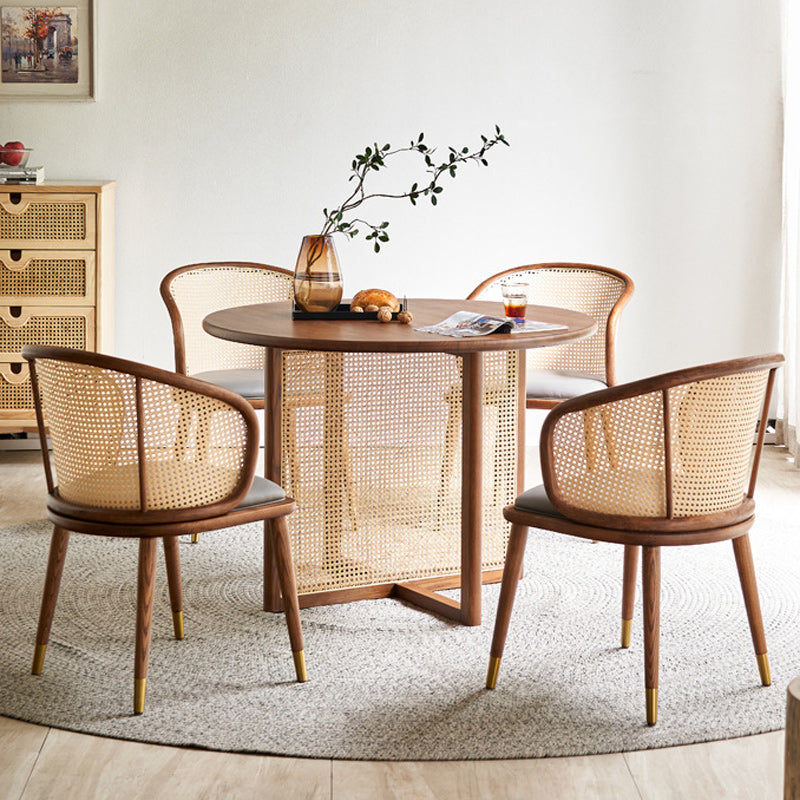 Solid Wood Dining Set 1/2/5 Pcs Round Rattan Dining Table and Chairs