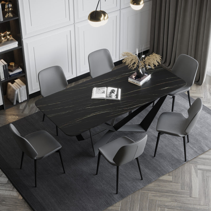 Rectangle Dining Table Set 1/2/7 Pcs Sintered Stone Table with Wingback Chairs