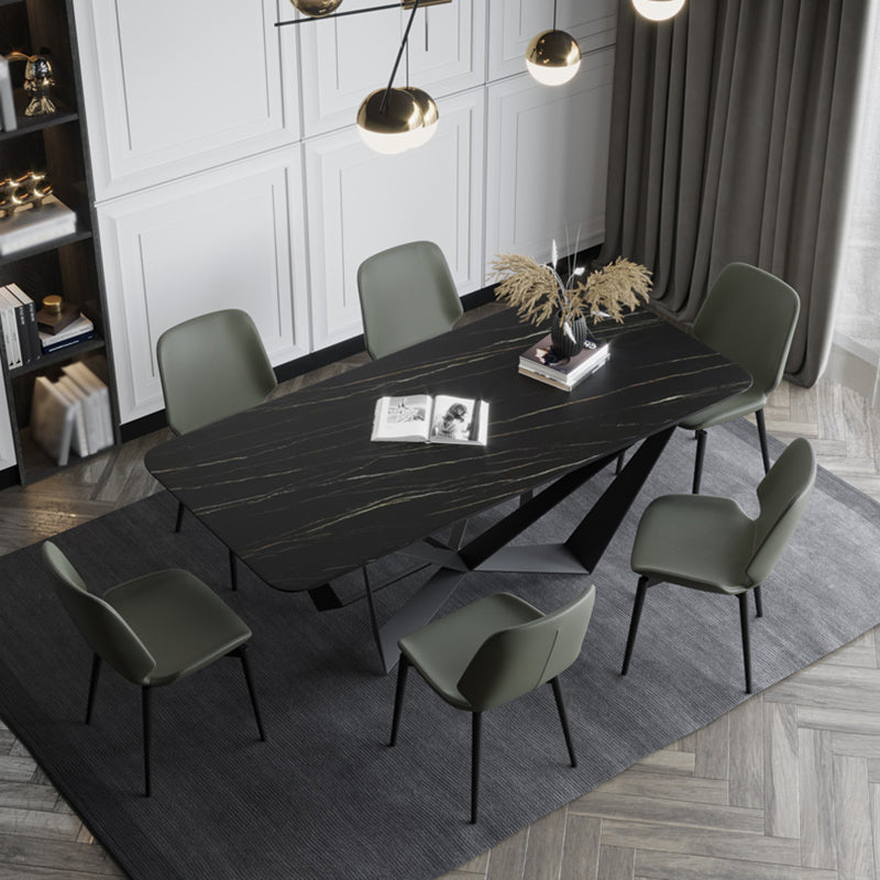 Rectangle Dining Table Set 1/2/7 Pcs Sintered Stone Table with Wingback Chairs