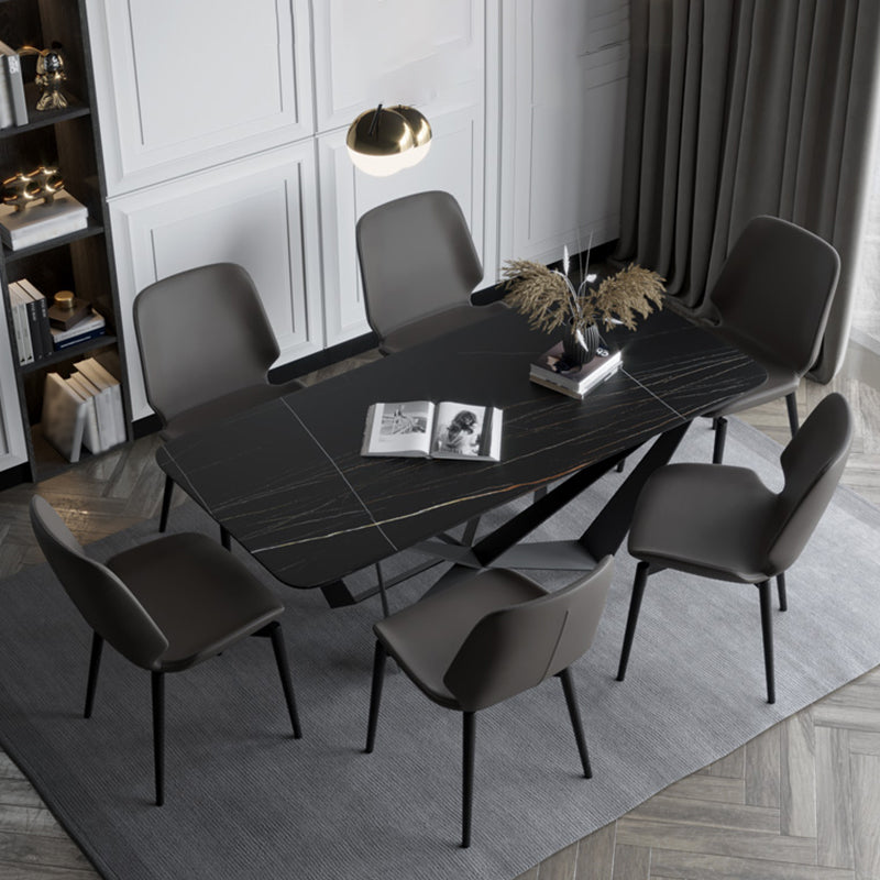 Rectangle Dining Table Set 1/2/7 Pcs Sintered Stone Table with Wingback Chairs