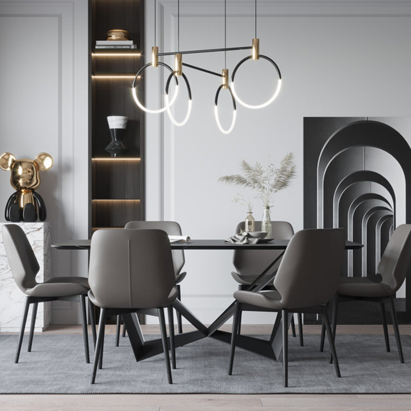 Rectangle Dining Table Set 1/2/7 Pcs Sintered Stone Table with Wingback Chairs