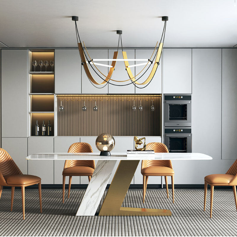 Contemporary Style Sintered Stone Rectangle Table Set 1/4/5/7 Pieces Set