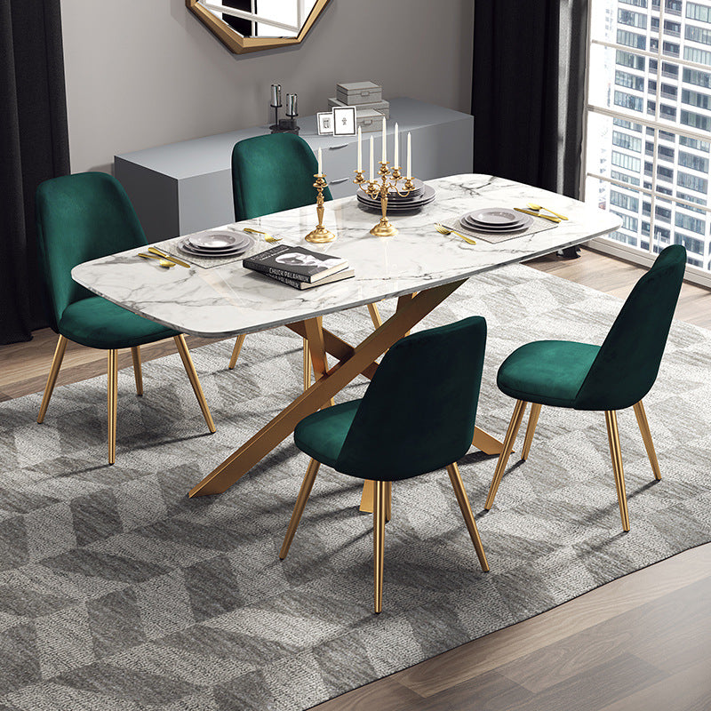 Glam White Stone Dining Set Furniture 1/5 Pieces Dining Furniture for Home