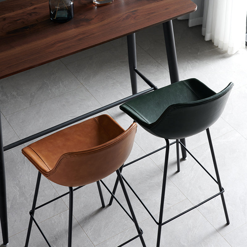 Industrial Bucket Leather Counter Bar Stool Footrest Counter Chair with Black Base