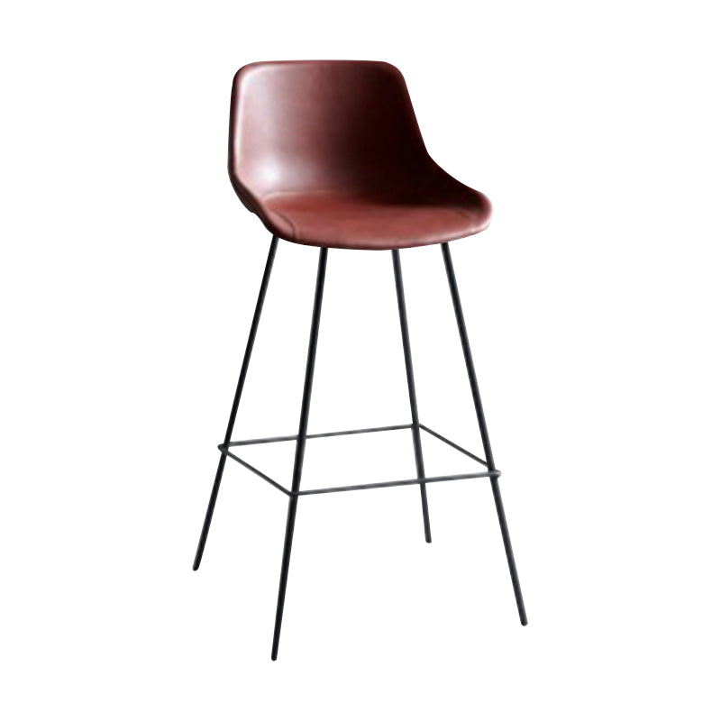 Industrial Bucket Leather Counter Bar Stool Footrest Counter Chair with Black Base