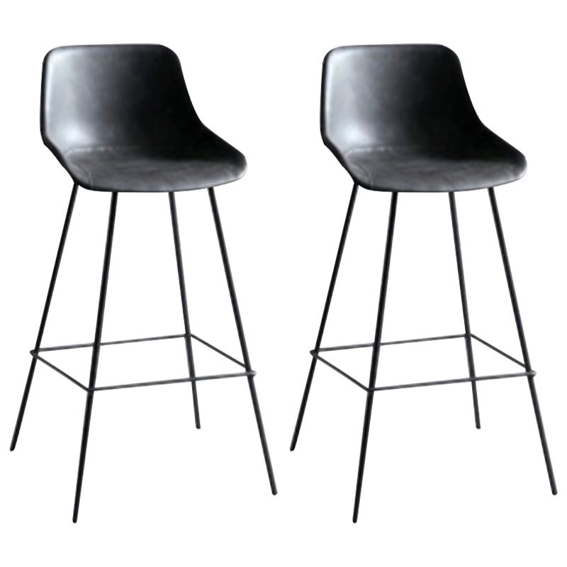 Industrial Bucket Leather Counter Bar Stool Footrest Counter Chair with Black Base