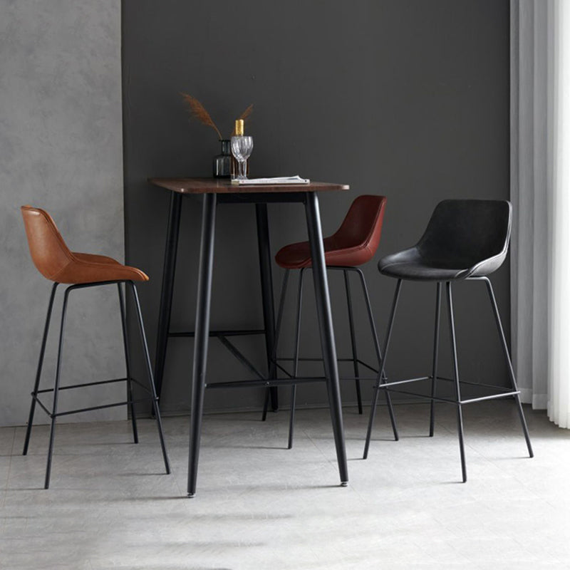 Industrial Bucket Leather Counter Bar Stool Footrest Counter Chair with Black Base