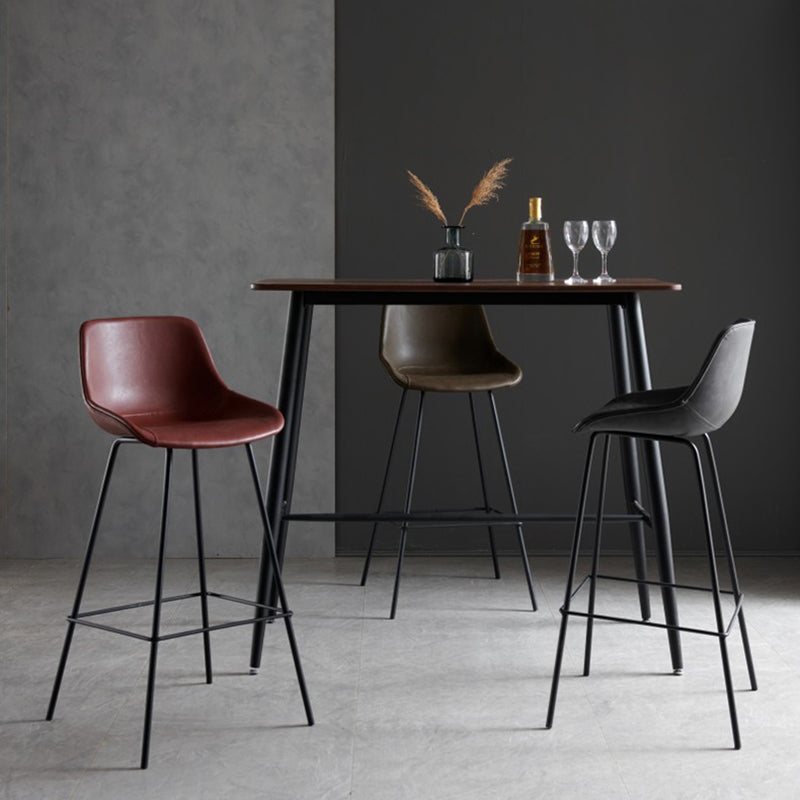 Industrial Bucket Leather Counter Bar Stool Footrest Counter Chair with Black Base