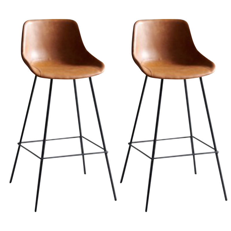 Industrial Bucket Leather Counter Bar Stool Footrest Counter Chair with Black Base