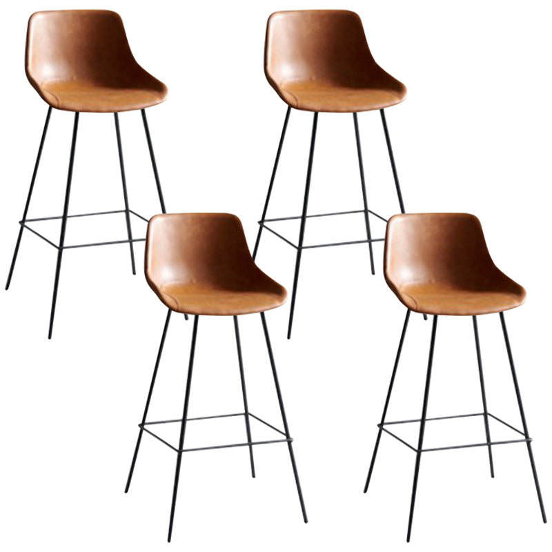 Industrial Bucket Leather Counter Bar Stool Footrest Counter Chair with Black Base