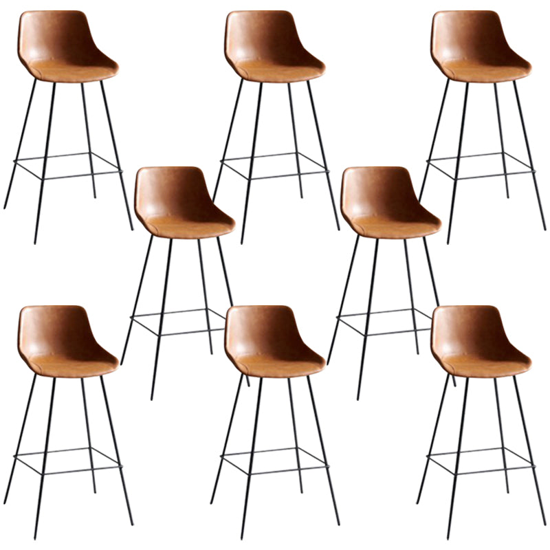 Industrial Bucket Leather Counter Bar Stool Footrest Counter Chair with Black Base