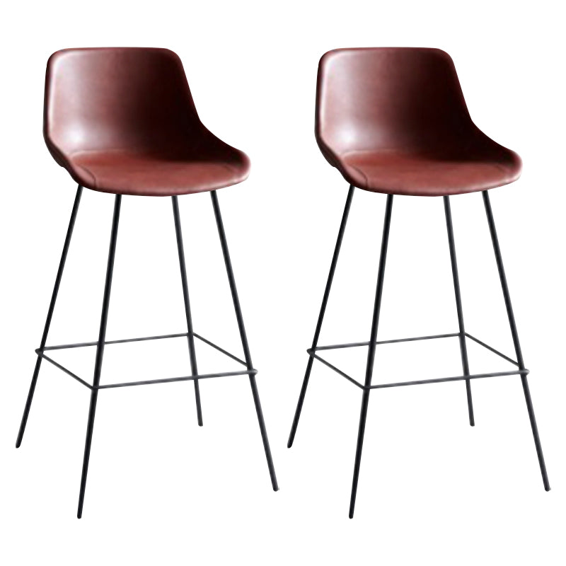 Industrial Bucket Leather Counter Bar Stool Footrest Counter Chair with Black Base