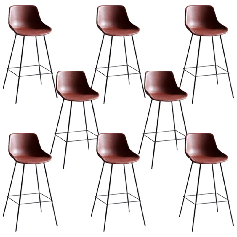 Industrial Bucket Leather Counter Bar Stool Footrest Counter Chair with Black Base