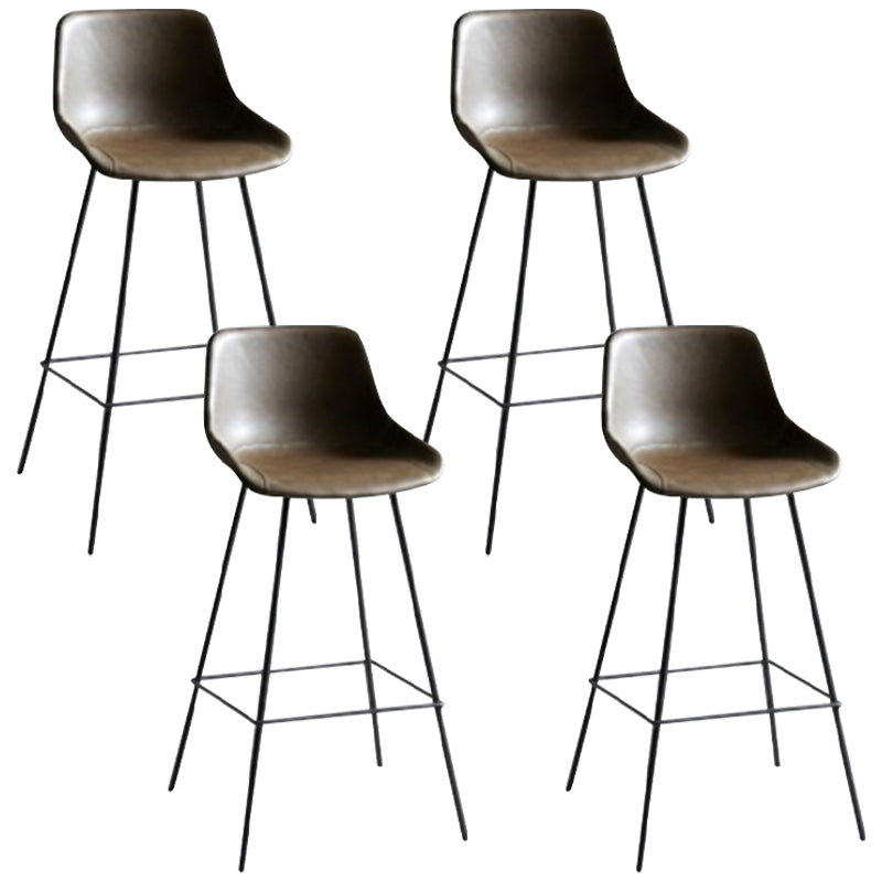 Industrial Bucket Leather Counter Bar Stool Footrest Counter Chair with Black Base