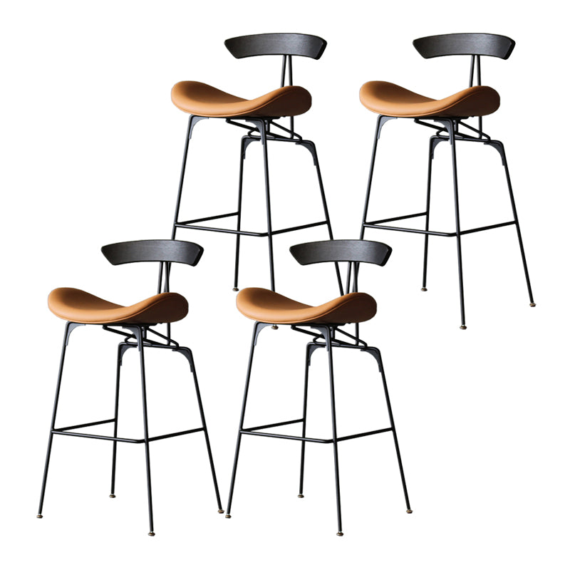 Contemporary Metal Barstool Low Back Faux Leather Cushion Footrest Stool in Matte Finish