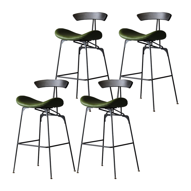 Contemporary Metal Barstool Low Back Faux Leather Cushion Footrest Stool in Matte Finish