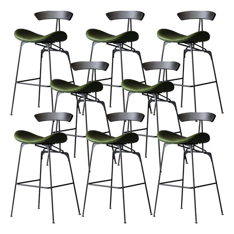 Contemporary Metal Barstool Low Back Faux Leather Cushion Footrest Stool in Matte Finish