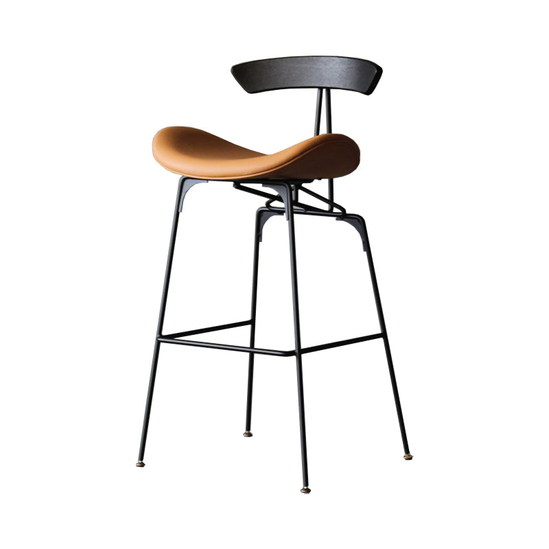 Contemporary Metal Barstool Low Back Faux Leather Cushion Footrest Stool in Matte Finish