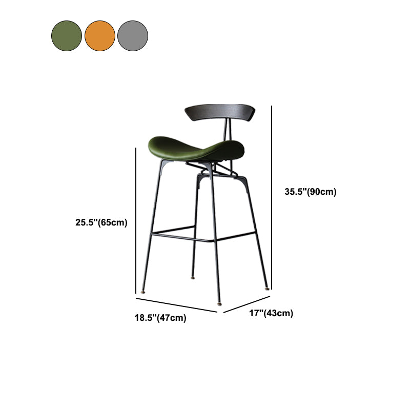 Contemporary Metal Barstool Low Back Faux Leather Cushion Footrest Stool in Matte Finish