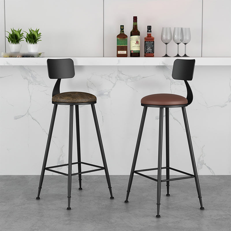 Modern Backrest Counter Stool Iron Bar Stool with Leather Cushion and Pedal for Cafe