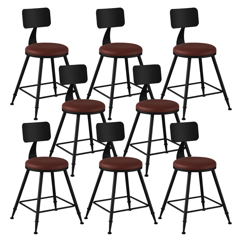 Modern Backrest Counter Stool Iron Bar Stool with Leather Cushion and Pedal for Cafe